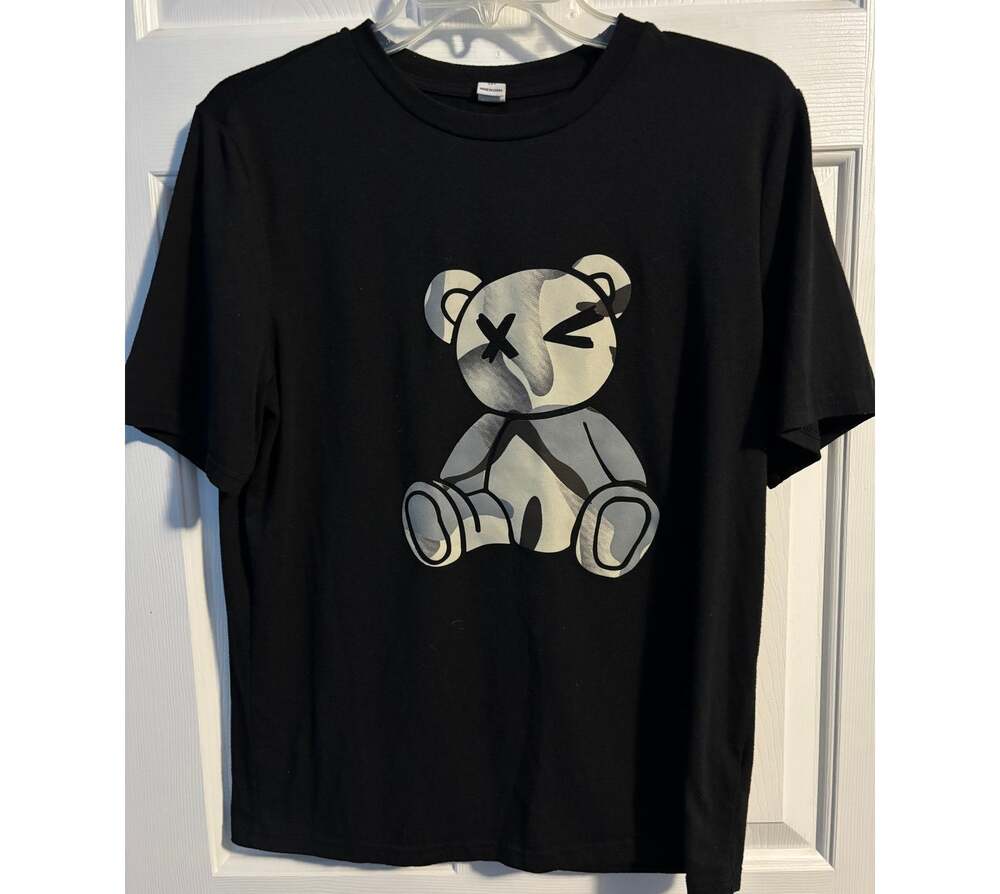 Teen Shirt 15Y Black Camo Teddy Bear X Eyes Graphic Streetwear Crewneck Tee